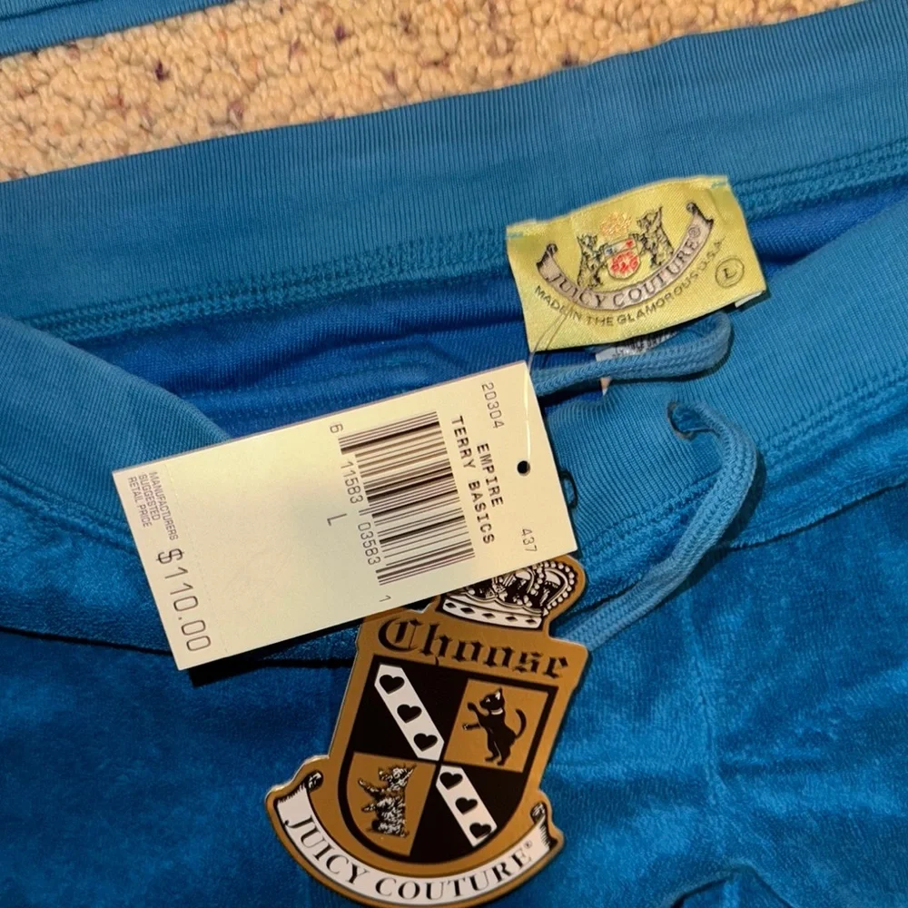 Juicy Couture Teal Terry Hoodie Jogger Tracksuit Sweatsuit Set Top XL Bottom L - Picture 5 of 7